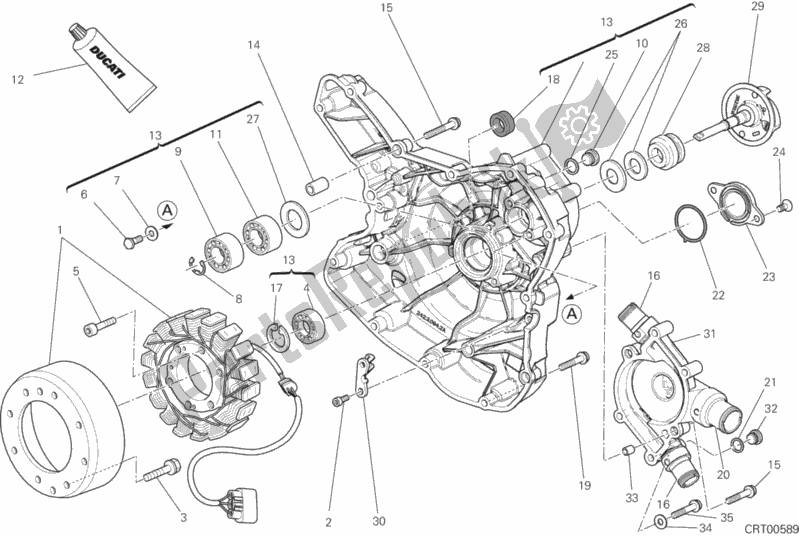 Toutes les pièces pour le Couvercle De Crnkcse Côté Pompe à Eau du Ducati Diavel White Stripe 1200 2013